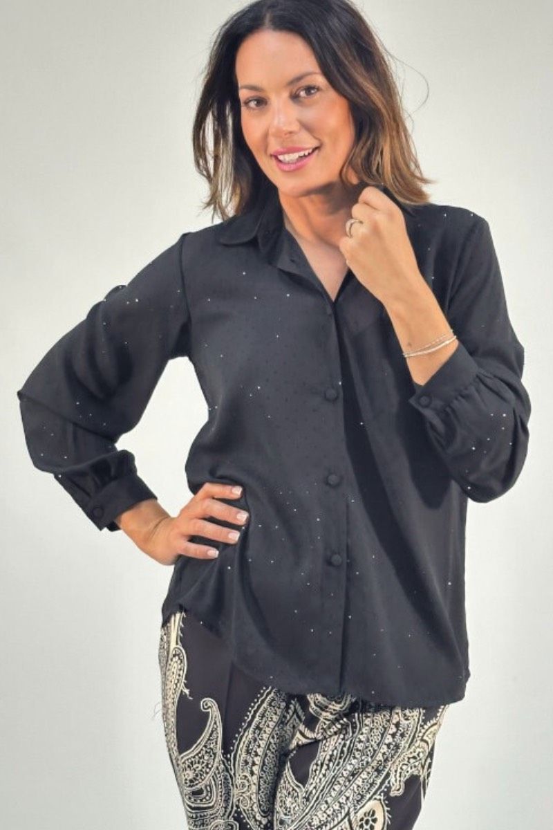 camisa mujer manga larga strass