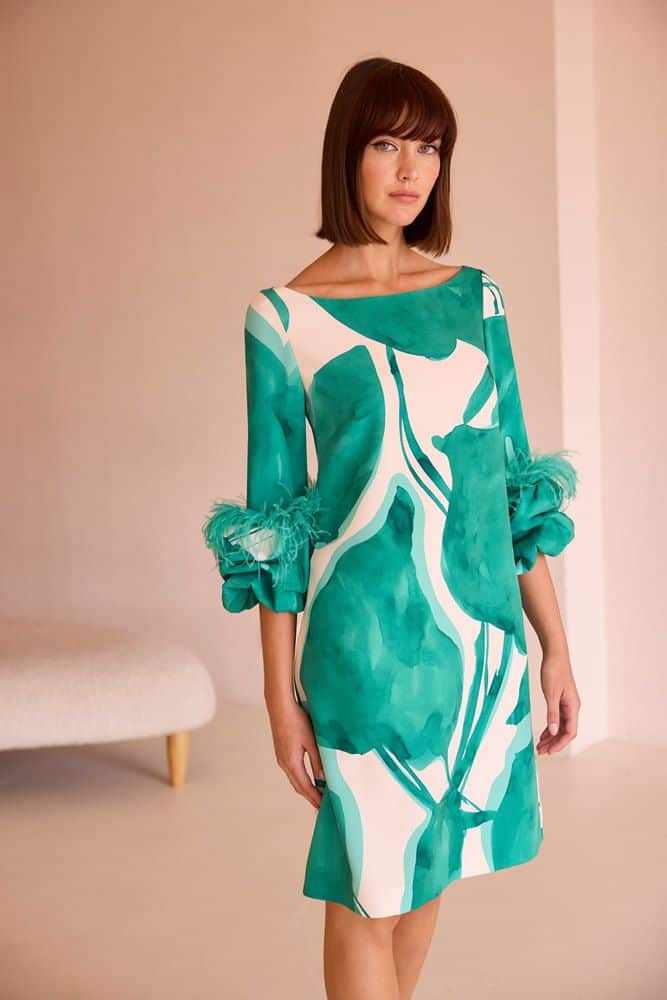 vestido mujer fiesta plumas