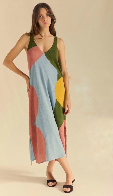 vestido mujer lino multicolor