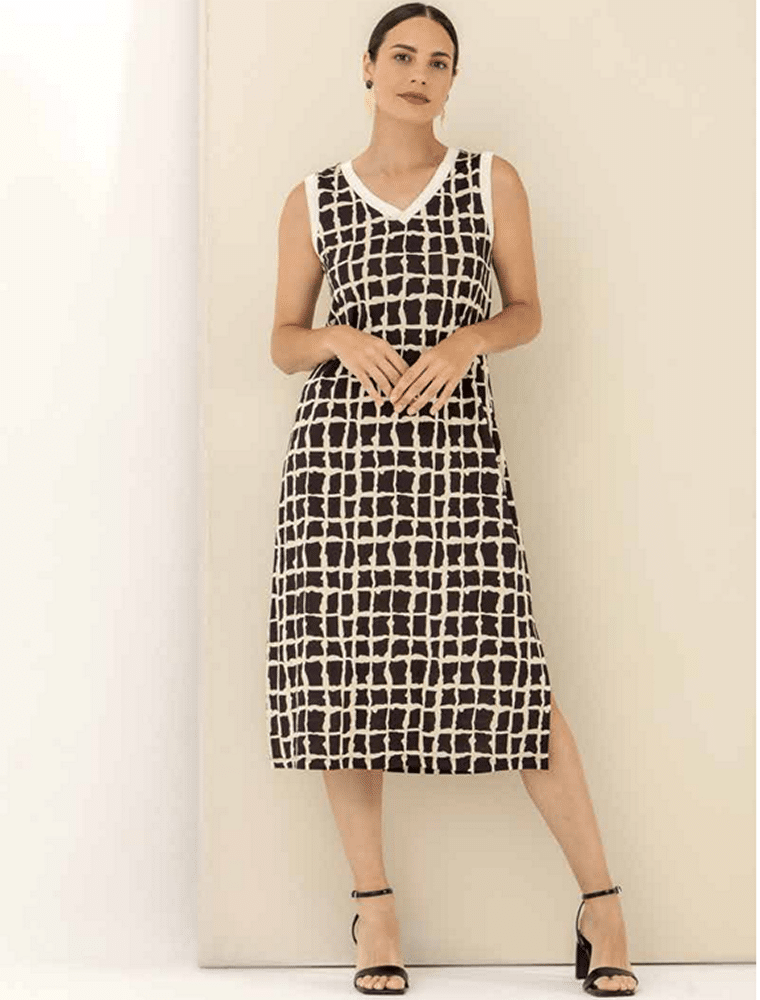 vestido mujer cuadros aberturas laterales