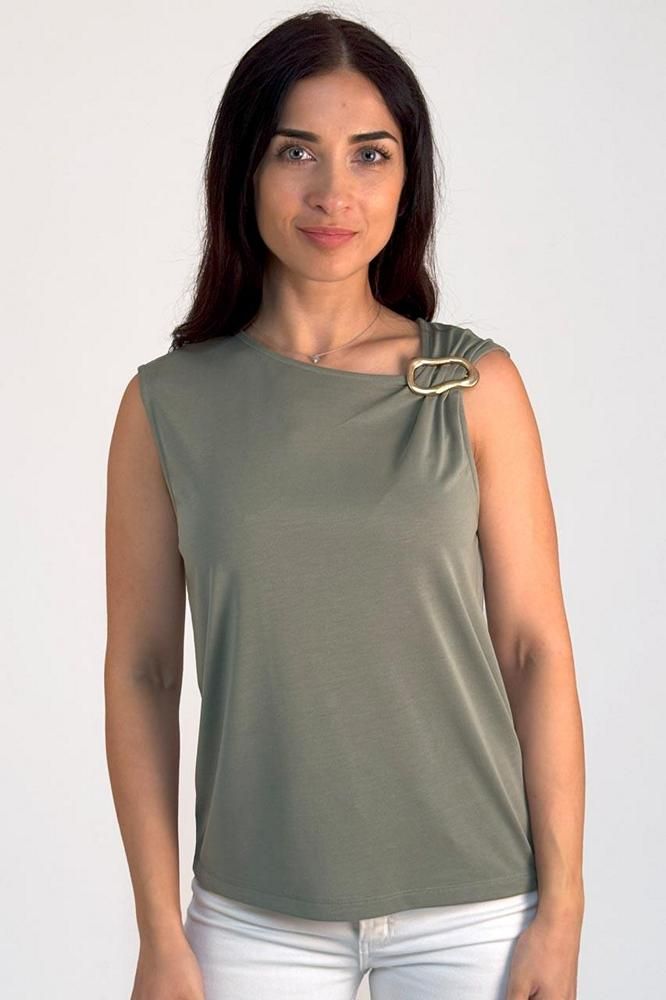 top mujer hebilla dorada