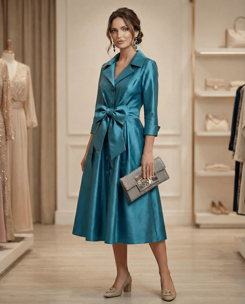 vestido mujer fiesta midi tafetán